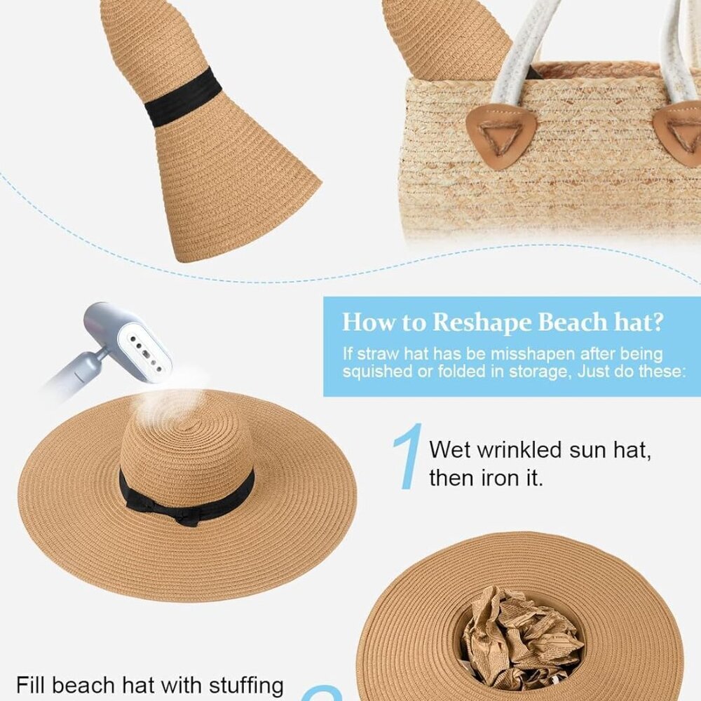 Sun Hats for Women Oversize Wide Brim Straw Beach Hat UV Protection Floppy Folda - Picture 3 of 6